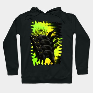 Psychedelic Black Cat Funny Spooky Acid Green Melty colorful background surreal collage Hoodie